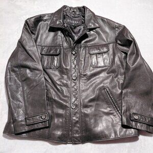 Guess Soft Leather Jacket Mens XL Black Car Coat Button Front Pockets 90s Y2K